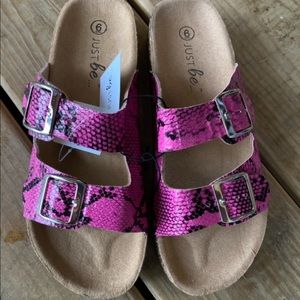 🌞🌻- Just Be Awesome!! Pink Snake Skin Printed Buckle Double Strap Sandals